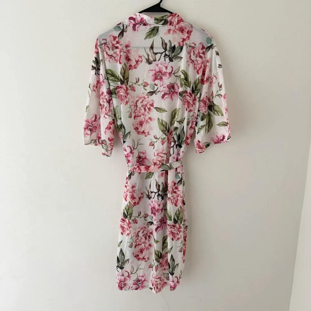Show Me Your Mumu Belted Robe One Size Pink Floral Casual Wrap‎ Cozy Feminine